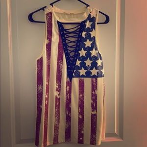 American Flag Tank with open lace-up front